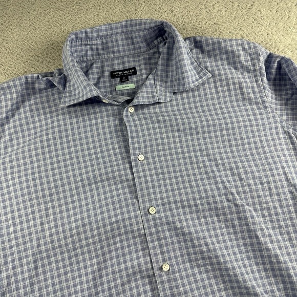 Peter Millar Crown Crafted Button Up Shirt Flex Finish‎ Plaid Blue Mens XL - Picture 1 of 8